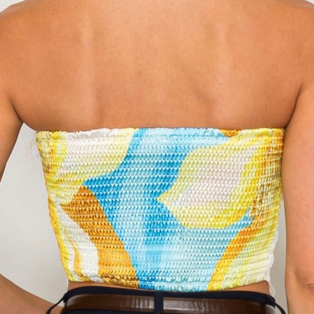 STRAPLESS ABSTRACT SATIN EFFECT SCARF TOP - Picture 4 of 13